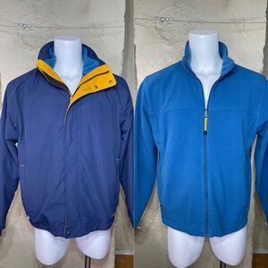 LL Bean Mens‎ Size Large 3 In 1 Blue Weather Challenger Jacket Hidden Hood OBCY9